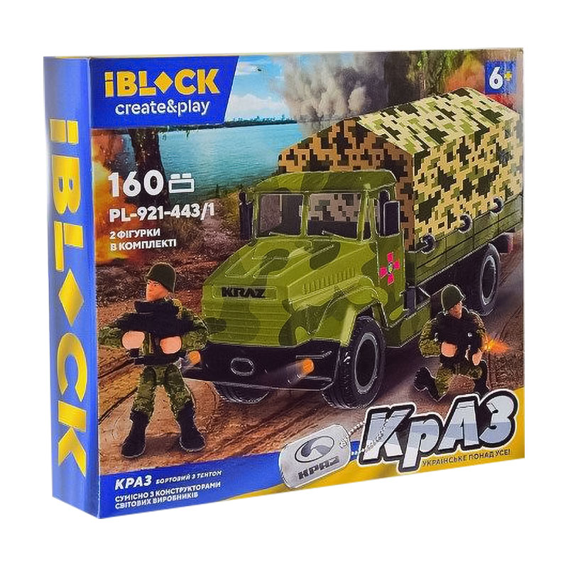 Конструктор iBlock Create &amp; Play Армія КрАЗ з тентом, 160 деталей, від 6 років, 28.5*6.4*25 см (PL-921-443-1)